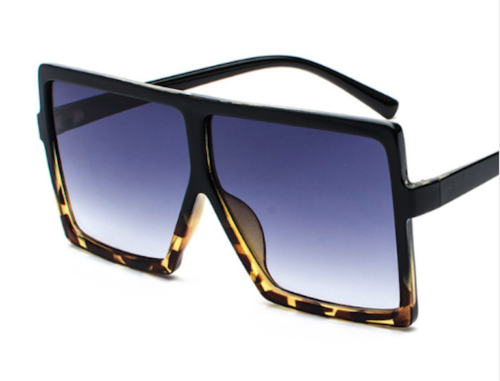 Oversized Square Flat Top Women Very Lrge Ladies Fashion Sunglasses Shade UV400--Black Flower Frame