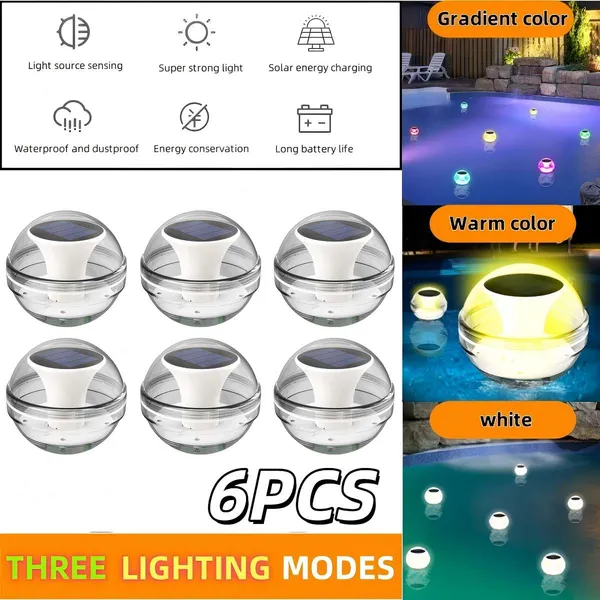 Swimming Pool Lights Solar Floating Light With Multi-Color LED Waterproof Outdoor Garden Lights 6pcs