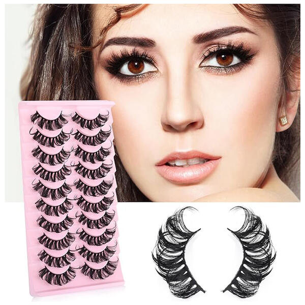 10 Pairs False Lashes Eyelashes Extension Cluster, Faux Mink Fluffy Long Full Look Eye Bottom, Drama