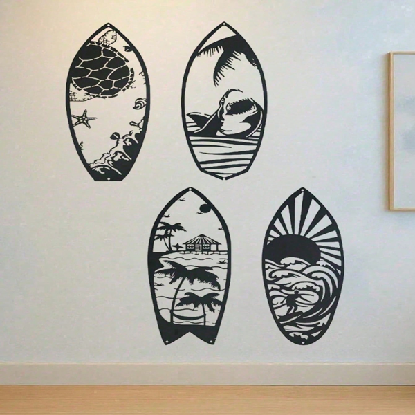 CIFbuy 4 Piece Metal Surfboard Wall Art Coastal Beach House Decor Modern Sculpture For Living Room B