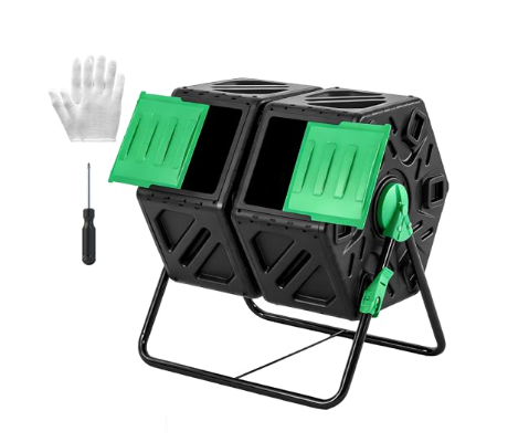 Outdoor Compost Bin - 37 Gallons, Compartmentalized Double-chamber Compost Mixing Bucket, With Glove