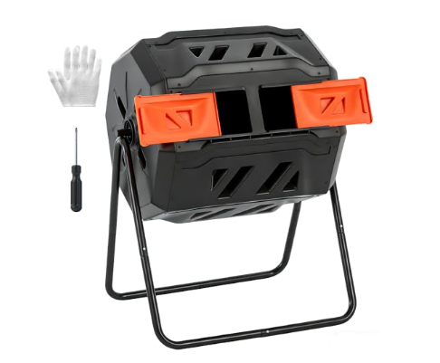 Outdoor 43-gallon Dual-chamber Compost Bin, Glove-protected Outdoor Flip-type Composter, Efficient 3