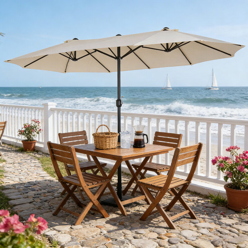 15ft Patio Umbrella Double-Sided Outdoor Market Extra Large Umbrella With Crank Handle For Deck, Law