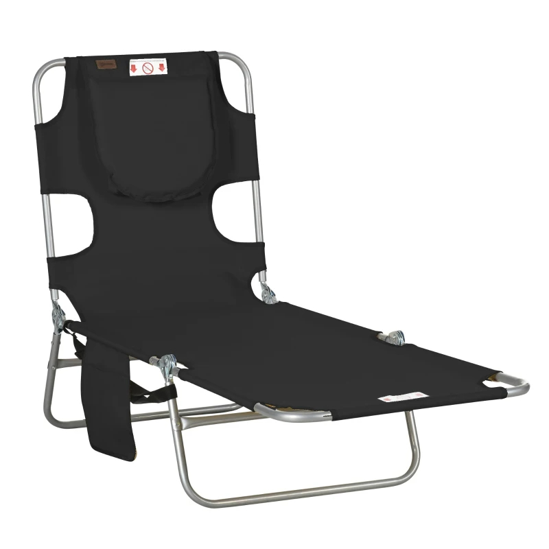 Folding Outdoor Chaise Lounge Sun Tanning Chair With Face Cavity, Pillow, 5-level Adjustable For Bea