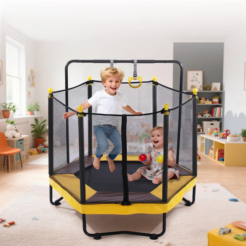 54 Inch Trampoline For Kids With Enclosure, Indoor & Outdoor Toddler Trampoline With Adjustable Gymn