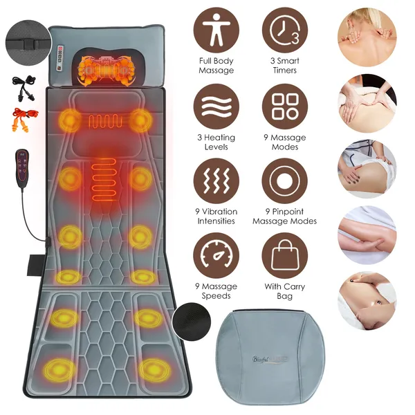 Flannel / PU Material Options - 1 Pc Full Body Massage Mat Multifunctional Massage Chair Pad With He