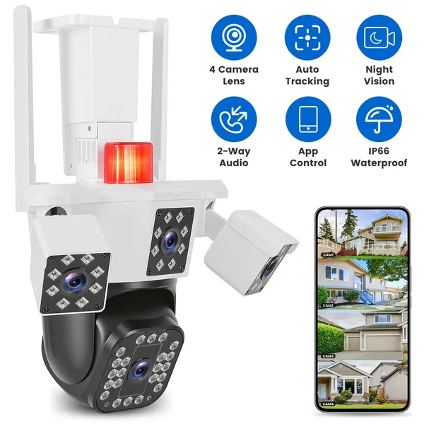 1080P HD 4-Lens Security Camera 360° View WiFi Pan & Tilt Surveillance Camera With Full Color Night