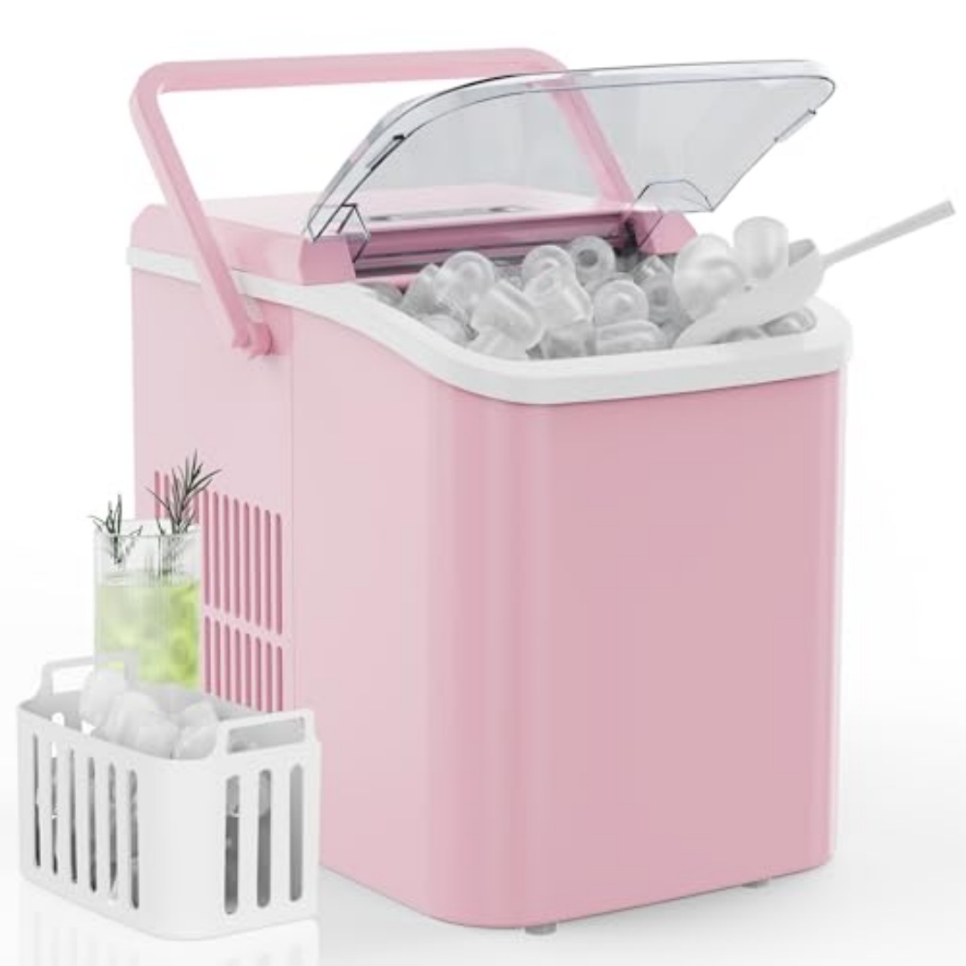 Desktop Ice Machine With Handle, 26 Pounds - 24-hour Portable Ice Machine, Can Produce 9 Bullet-shap