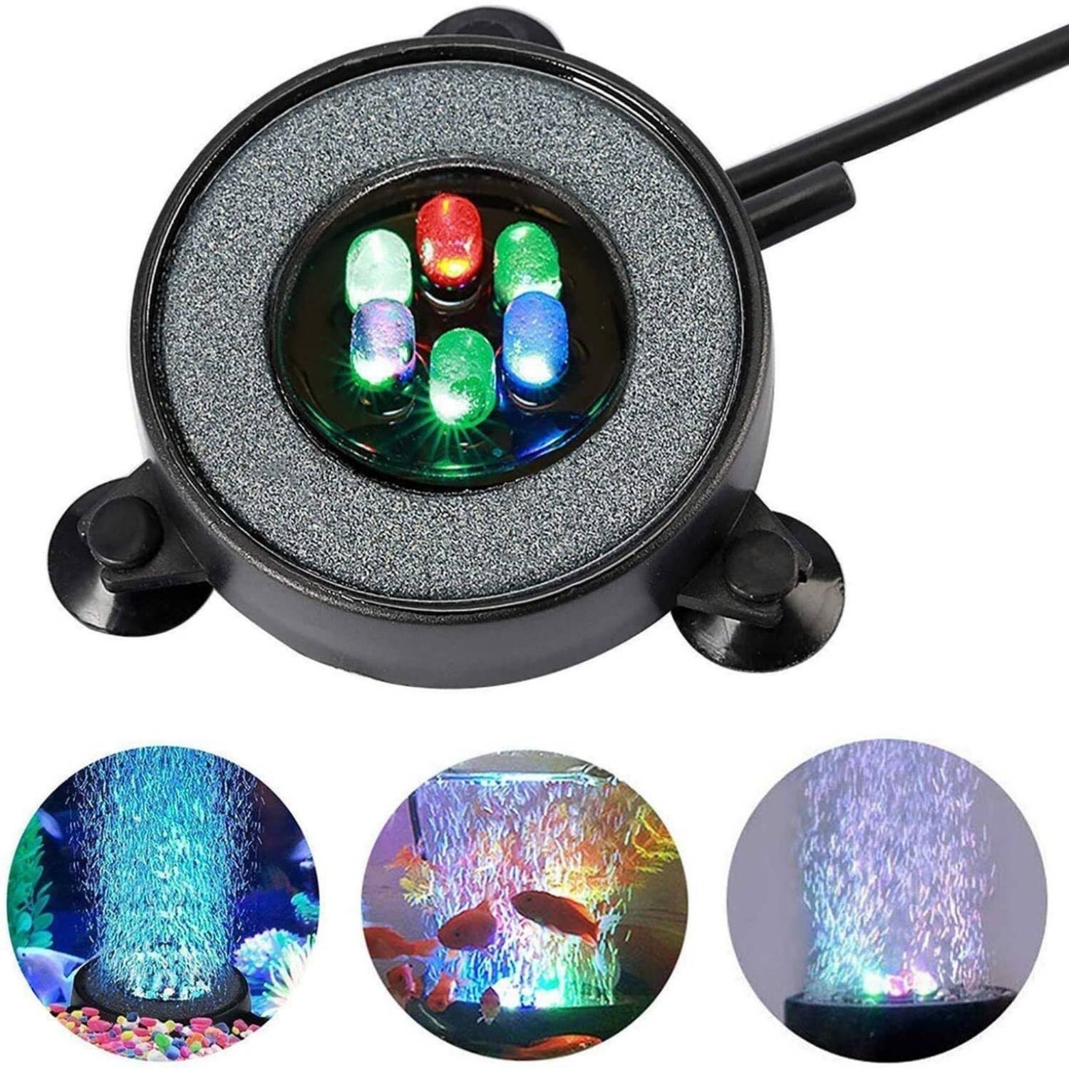 Fish Tank Bubbler With 6-Color Auto Changing LED Lights Aquarium Bubbler Stone Nano Stone Diffuser F