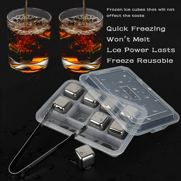 Premium 304 Stainless Steel Reusable Ice Cubes 8-Piece Set, Luxury Whiskey Stones With Tray & Tongs,