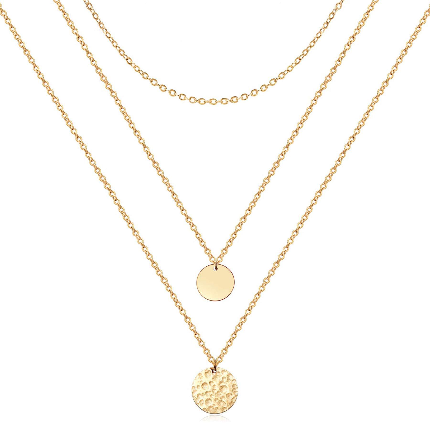 Gold Layered Choker Necklace 14K Gold Plated Bar Coin Charm Pendant Neckalce Delicate Multilayer Cho