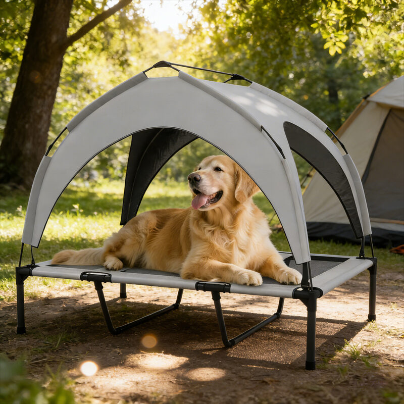 Elevated Dog Bed With Canopy, Raised Outdoor Pet Bed For Camping With Washable Breathable Mesh, 42''