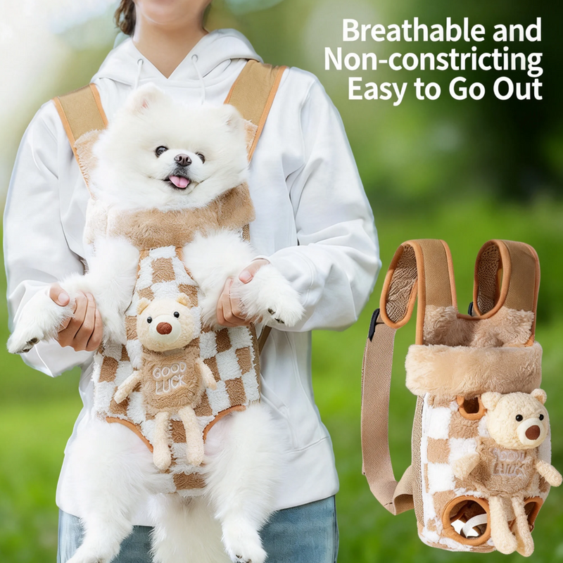Fleece Pet Carrier Backpack For Small Dogs Cats, Front Facing Dog Carrier Bag With Ergonomic Support