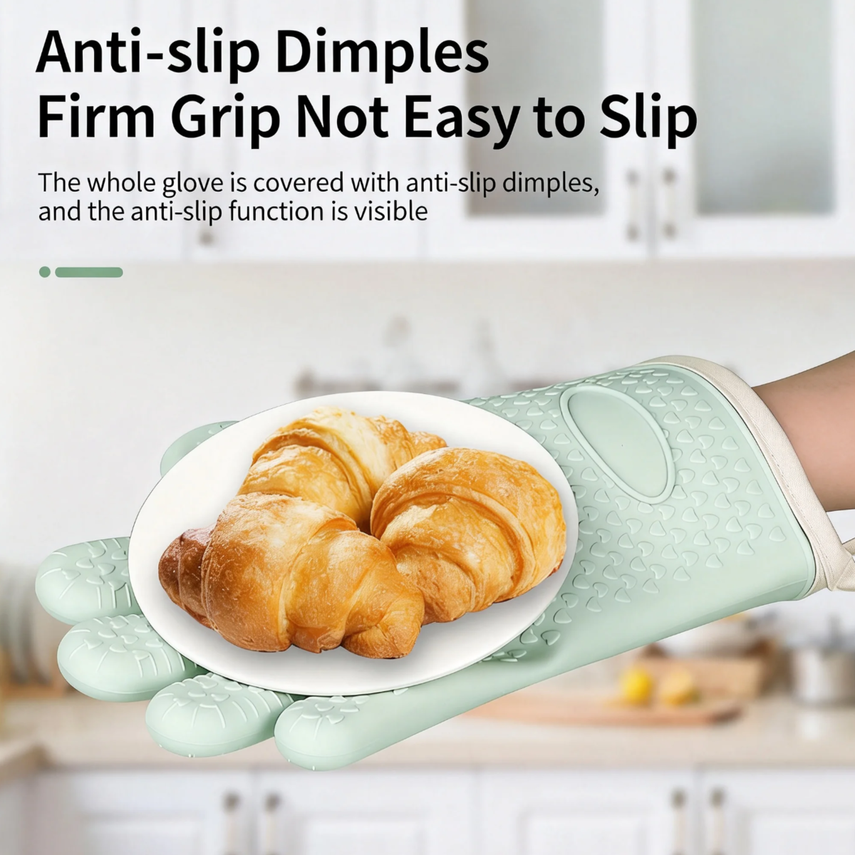 Silicone Oven Mitts Heat Resistant, Thick 5-Finger Kitchen Gloves With Cotton Lining For Baking BBQ