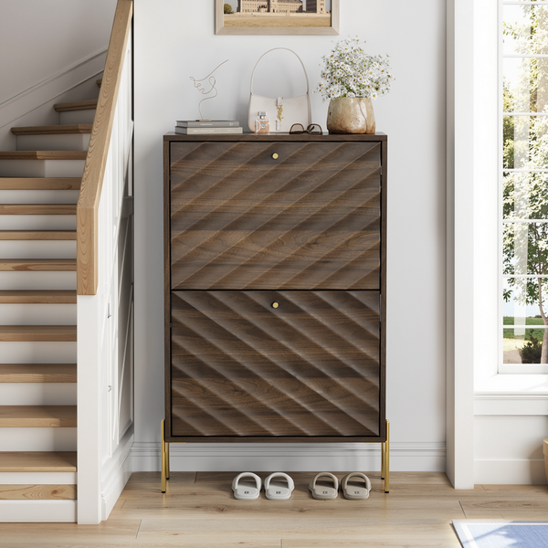 23.6 Inch Walnut Shoe Cabinet, Mid-century Modern Freestanding Shoe Cabinet, Freestanding Organizer