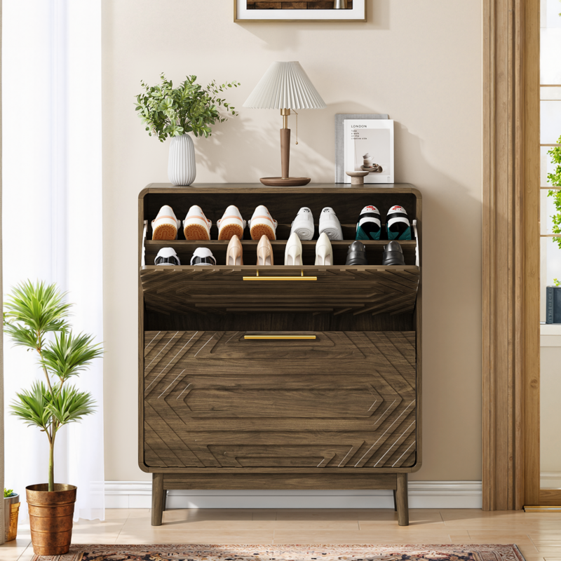 31.5 Walnut Shoe Cabinet, Mid-Century Modern Freestanding Shoe Cabinet, Freestanding Organizer With