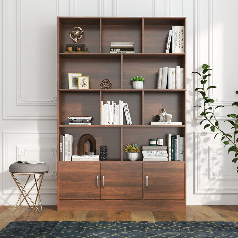 70.87 Tall Bookshelf With 10 Cubes And 3 Doors, 4-Tier Bookshelf, Open Shelf Bookcase With Cabinet,