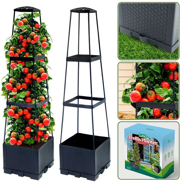 2-Pack 44.8" Self-Watering Tomato Planter With Trellis – Heavy-Duty Indoor & Outdoor Raised Garden B