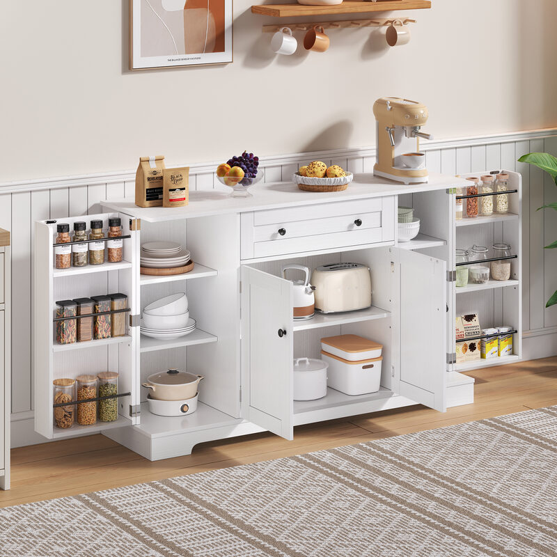 Multifunctional Kitchen Sideboard -138 Cm Cabinet With Drawer, Shelf Doors & Adjustable Shelves - Mo