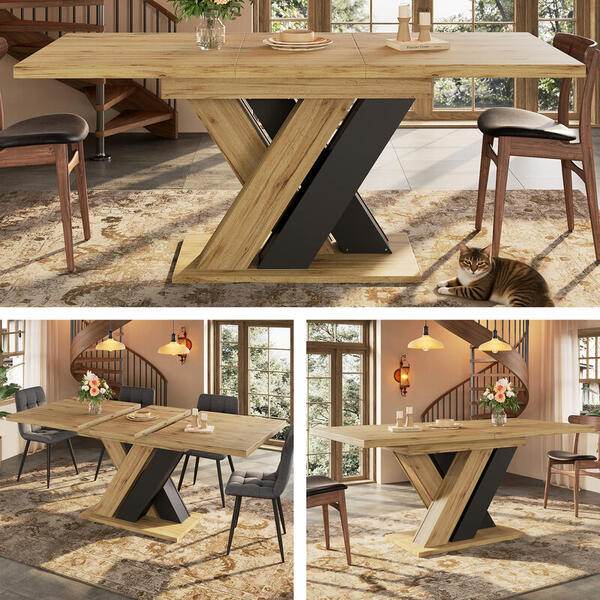 Dining Table Telescopic Table , Kitchen Table, Extendable To 119-158.5cm With The Aid Of Internal I
