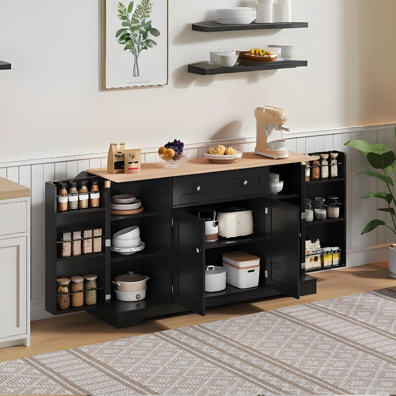 Multifunctional Kitchen Sideboard -138 Cm Cabinet With Drawer, Shelf Doors & Adjustable Shelves -Mod