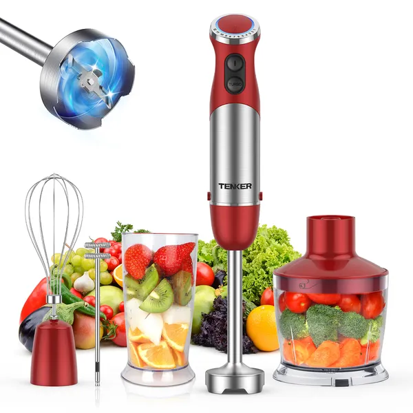 TENKER 5-in-1 Hand Immersion Blender, 1000W 12 Speed Handheld Blender, Copper