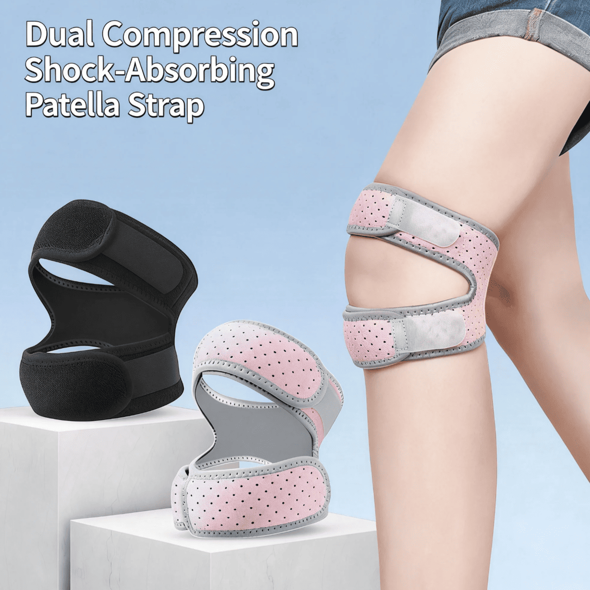 Upgraded Dual Patella Knee Strap With Silicone Pad Adjustable Compression Knee Support Brace Non-Sli