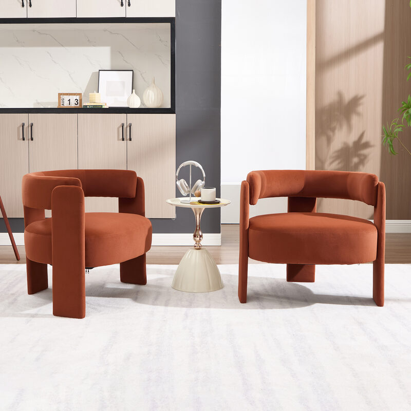 Accent Chair For Living Room, Velvet Comfy Single Sofa Chair Mid-Century Modern Armchair Wooden Legs
