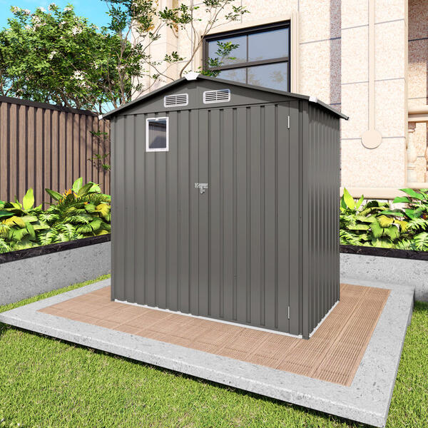 6X 3.6FT Metal Outdoor Storage Shed, Tool Shed With Peaked Roof Watertight With Clear Window And Loc