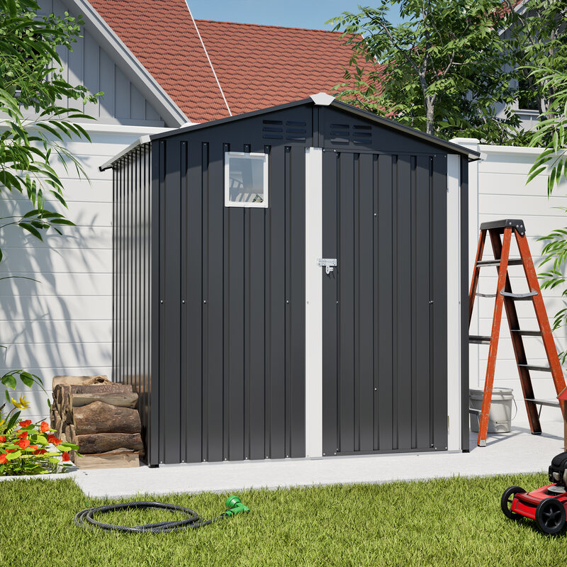 Metal Outdoor Storage Shed 6FT X 4FT, Steel Utility Tool Shed Storage House , Metal Sheds Outdoor St