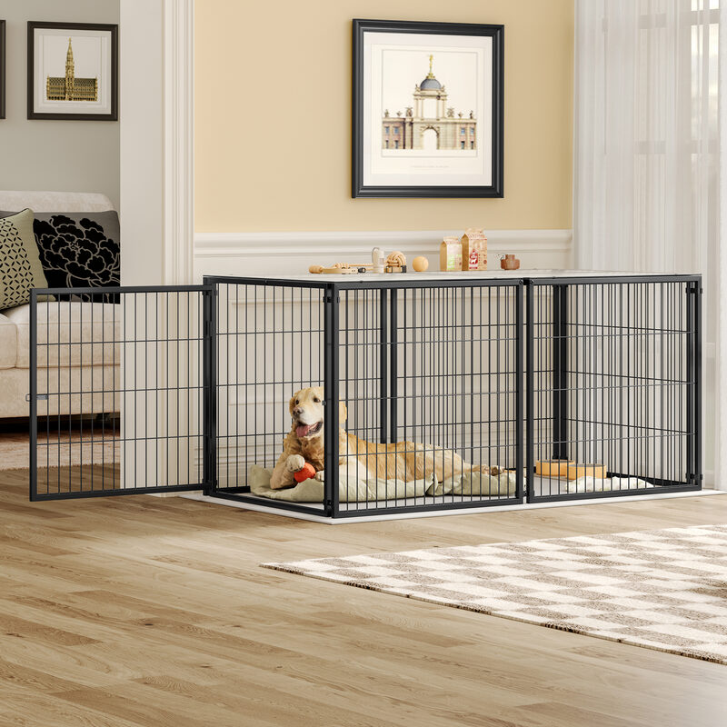 Large Dog Cage 63.7 Dog Kennel For Medium Dogs Puppy Dog Playpen With Top, Pet Cage, Indoor, Black.6