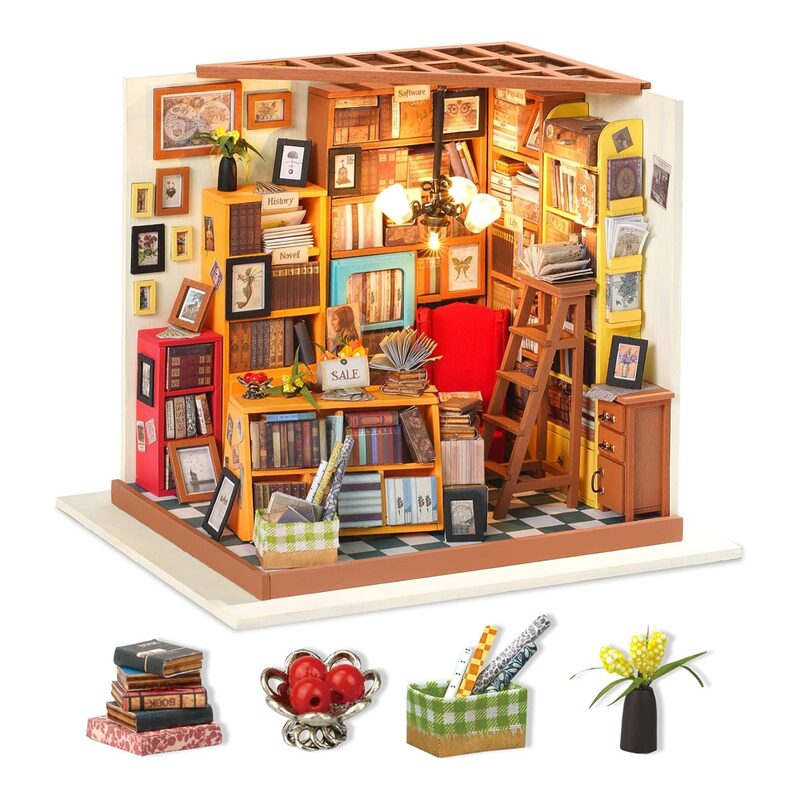 Rolife Mini House Set, Sam's Study, Mini Dollhouse, 3D Puzzle Toy With LED Light, Beautiful Home Dec