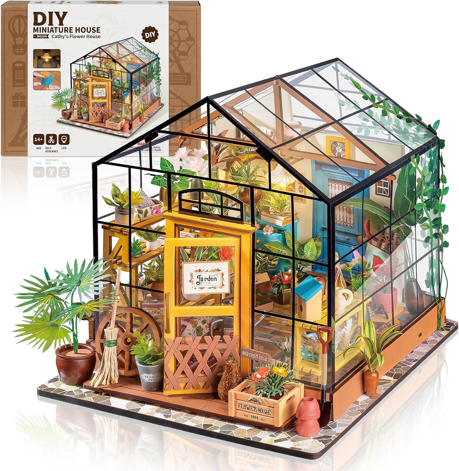 Rolife DIY Mini House Set, Cathy's Flower House, 3D Puzzle Toy With LED Lights, Building Assembly Se