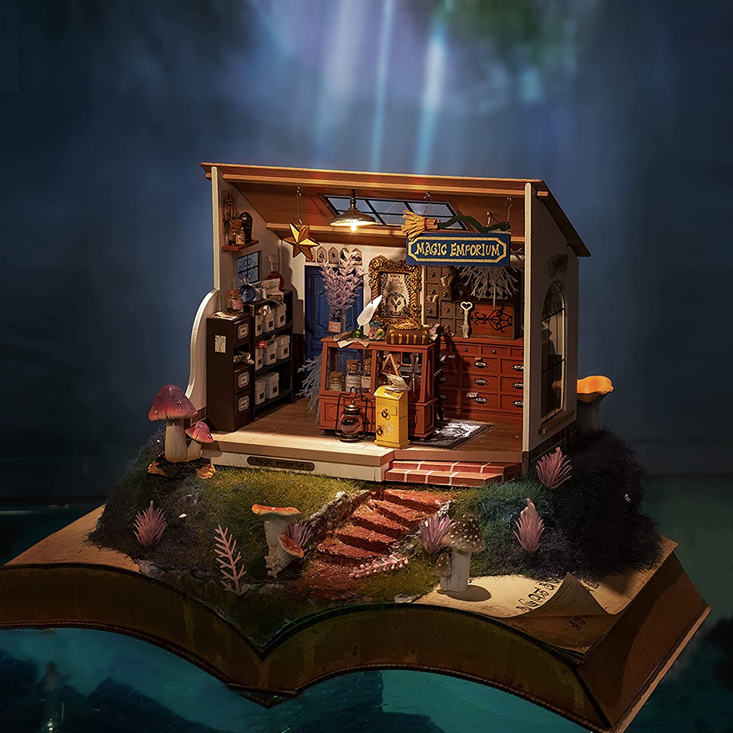 Rolife Kiki's Magic Shop, Mini DIY Kit, 3D House Model With LED Light, No Glue Required, Home Decor