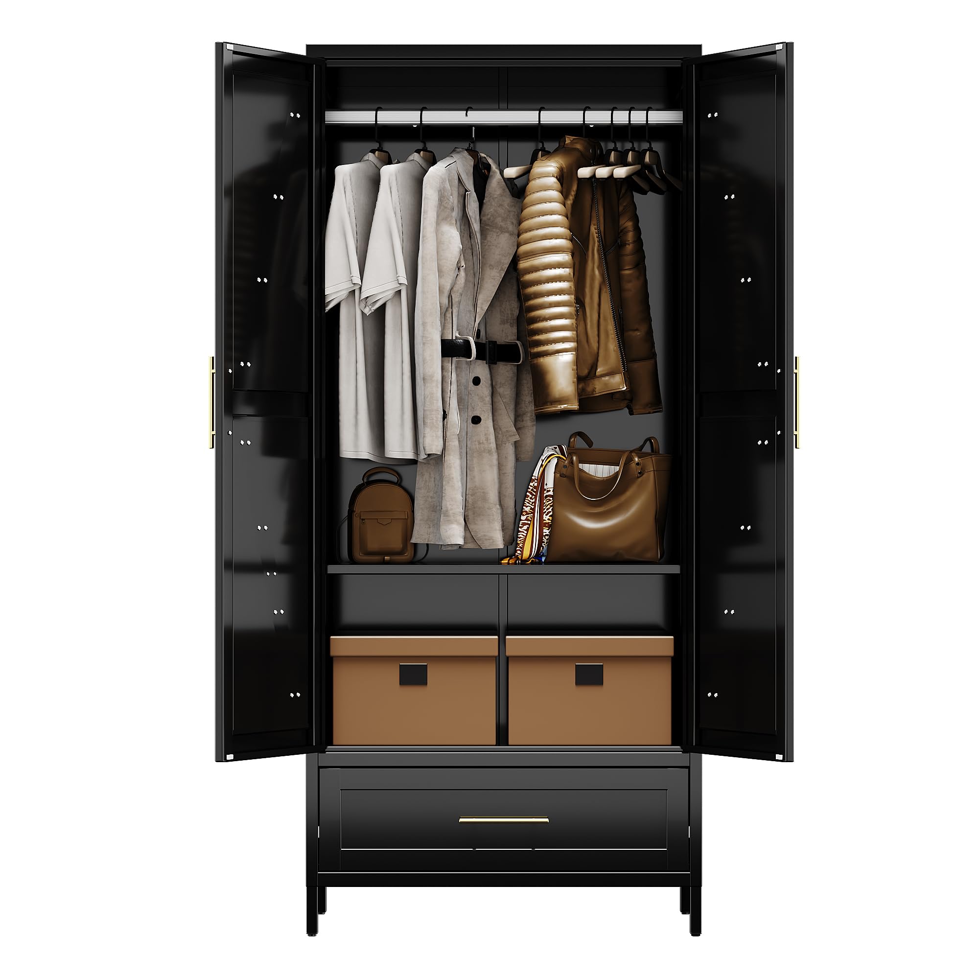 Aobabo Metal Wardrobe Cabinet With 1 Drawer, 71inch H Metal Wardrobe Closet With 1 Adjustable Shelf