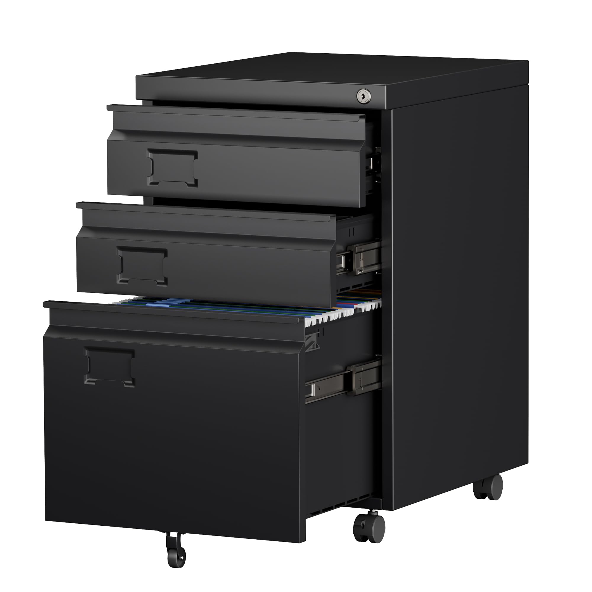 SUXXAN 3 Drawer File Cabinet With Lock, Metal Under Desk Cabinet With Wheels For Office & Home, Lega