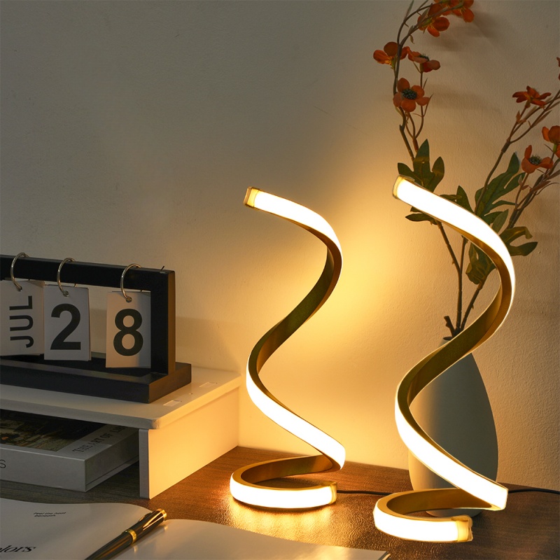 2Pcs Creative Spiral Three-Color Adjustable LED Desk Lamp, Three-Color Dimming, Soft Lighting, Eye-F