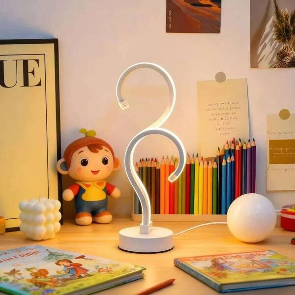 Creative Double Question Mark Elegant White Desktop Lamp, USB Power Supply - Three Color Lighting, S