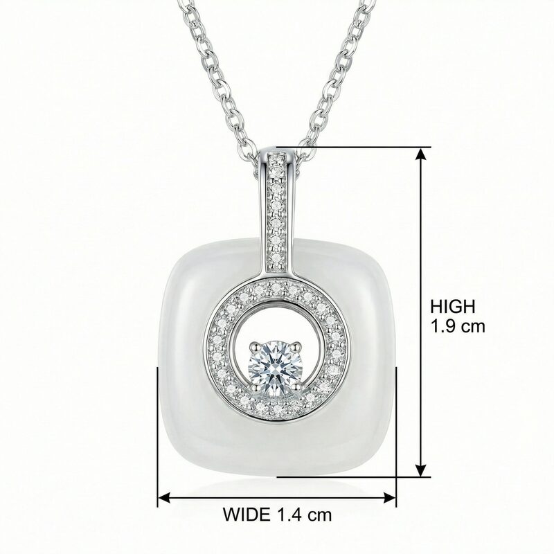 925 Sterling Silver Modern White Ceramic Square Pendant Necklace with Floating Diamond Center