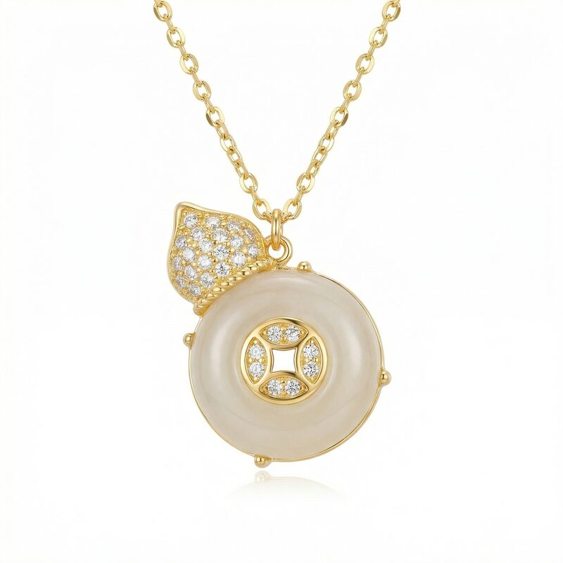 925 Sterling Silver Elegant White Gemstone Hulu Pendant Necklace with Sparkling Accents and Traditio