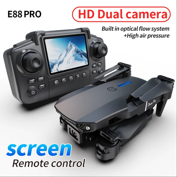 The E88 PRO Drone Is Equipped With A 4.91-inch Screen Controller, An SD Card, 2