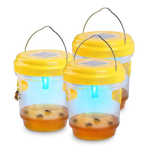 3Pack Solar Wasp Traps Outdoor Hanging Insect Catchers With UV Light For Paper Wasps Yellow Jackets