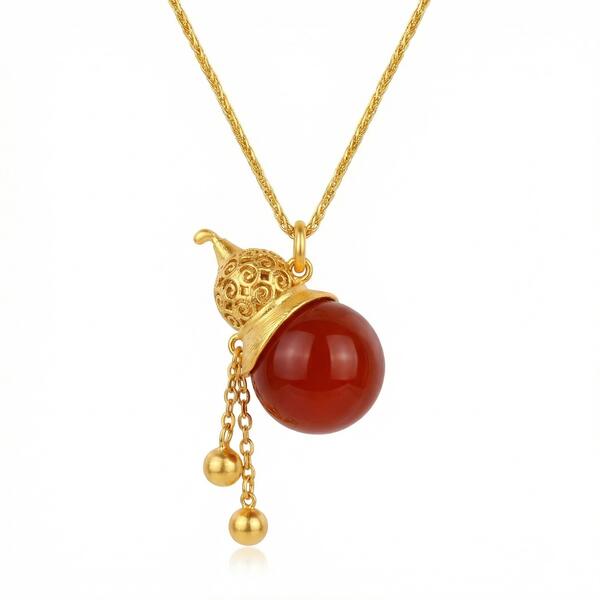 925 Sterling Silver Elegant Red Carnelian Wu Lou Pendant Featuring Filigree Details and Dainty Hangi
