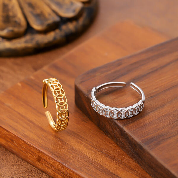 Lucky Coin Titanium Steel Ring For Women & Men, Hollow Coin Design, Feng Shui Wealth Lucky Jewelry,