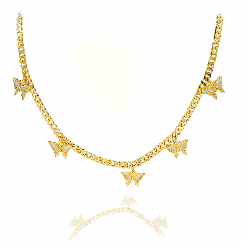 24K Gold Over Butterfly Design Jewelry, Micro-Inlaid Mossanite Women's Tennis Necklace, Effortless G