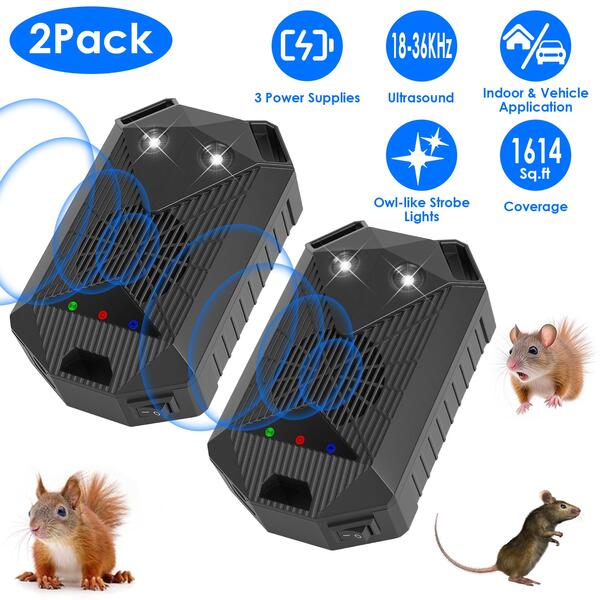 2 Pack Under Hood Ultrasonic Rodent Repeller Rodent Control Deterrent Chaser