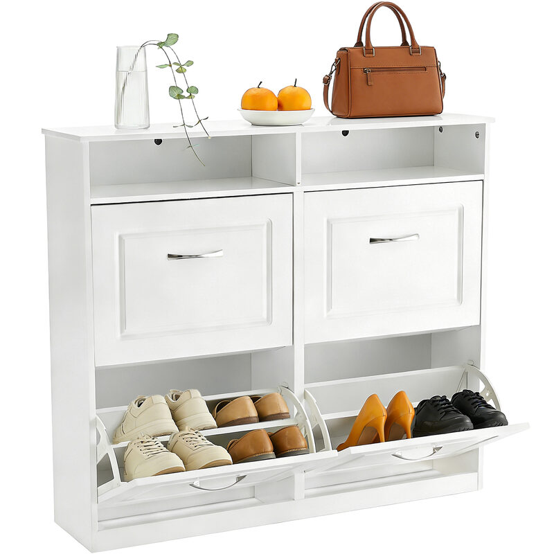 4-door Shoe Cabinet -41IN - White