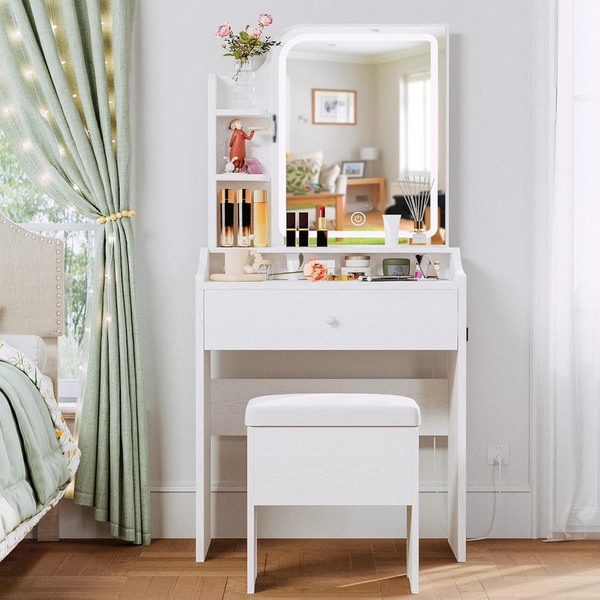 A Small Dressing Table Set With A Adjustable Lighting Makeup Surface, Including A Dressing Table, St