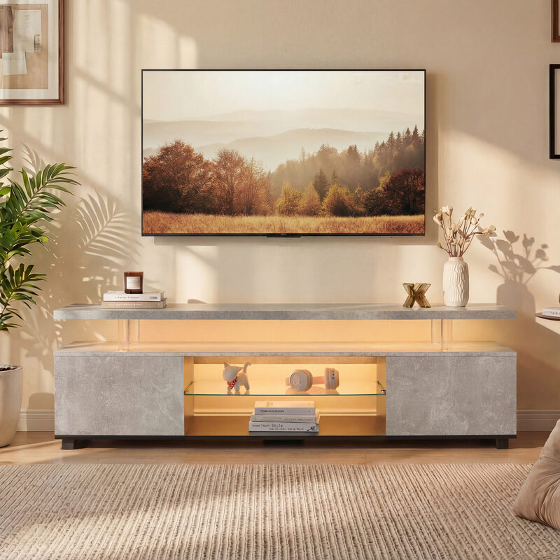 TV Stand For 55 Inch TV LED Gaming Entertainment Center Media Storage Console Table With Large Side