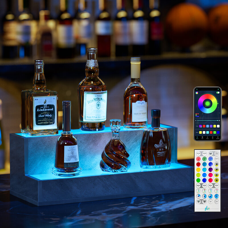 LED Lighted Liquor Bottle Display Shelf, 20 Inch Bar Display Shelf, DIY Illuminated Bottle Shelf Wit